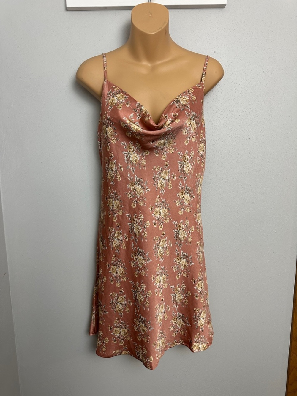 Floral Cowl Neck Mini Slip Dress - Dusty Rose